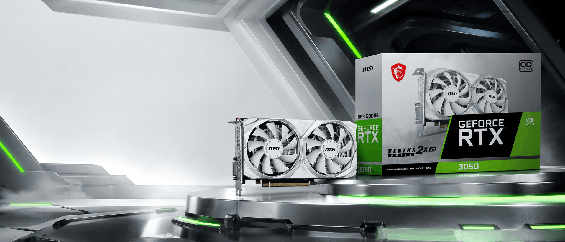 Carte Graphique MSI GeForce RTX 3050 Ventus 2X XS 8Go OC GDDR6 Blanc